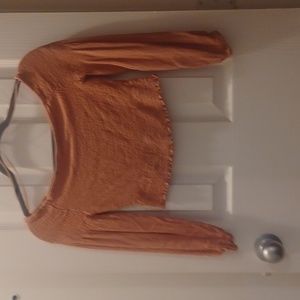 Ambiance Pink Smocked Long Sleeve Crop Top - Size Small